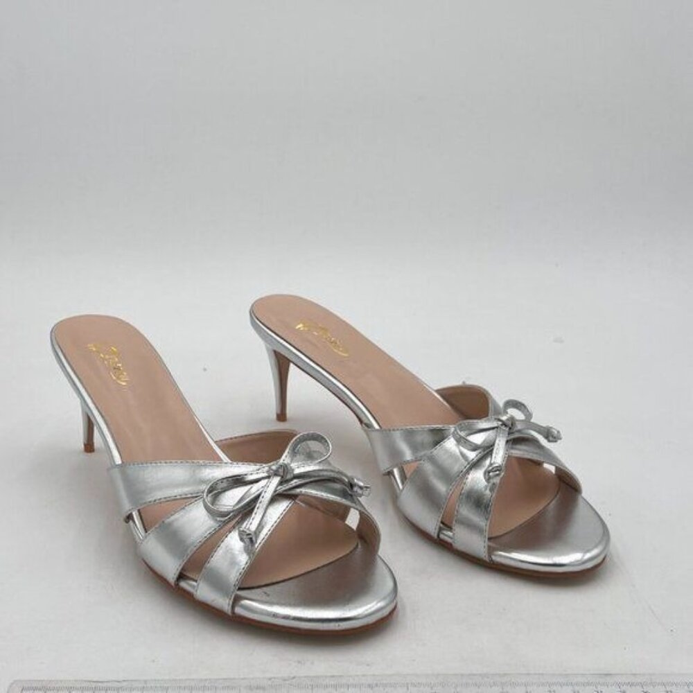 FOWT Silver Bow Open Toe Cutout High Heel Sandal for Women Casual Shoes